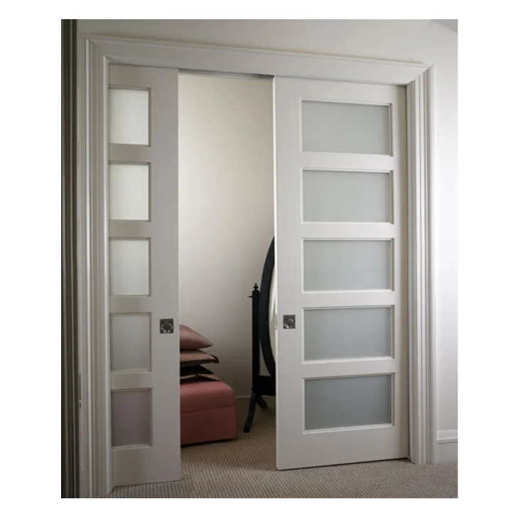 
Interior Sliding French Double Pocket Doors Frosted Glass 5 Lites for Bedroom/Bathroom 