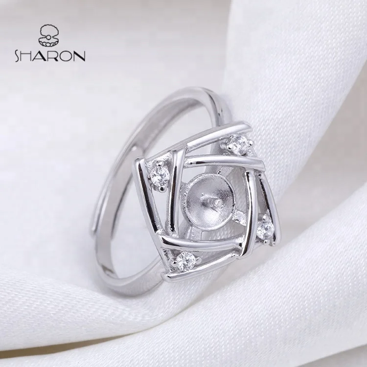 2020 Wholesale Simple S925 Fashion Square Sterling Silver Jewelry Natural Pearl Mount Ring