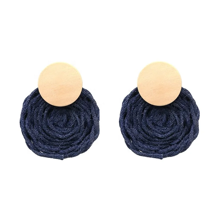 2019 New Korea Handmade Colorful Woven Rattan Drop Earrings Round For Women Girl
