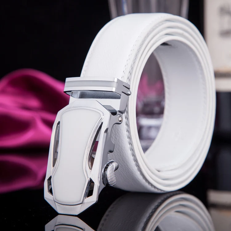 btb0132 Bus White Auto Lock Buckle White Leather Belt for Men