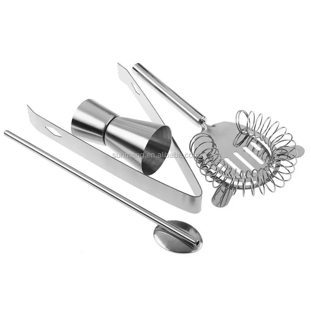 SANMENG 2017 hot sales 5pcs stainless steel measuring cocktail steel shaker set