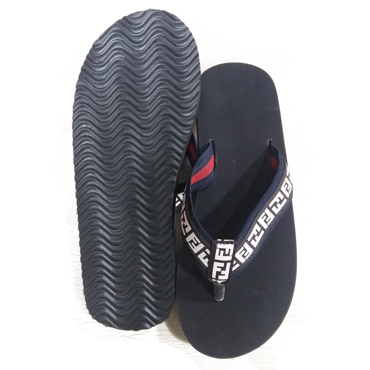 comfortable men fabric strap PU upper nude beach flip flops