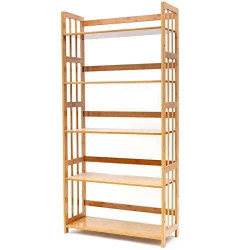 Bookcase Multifunctional Storage Rack 5 Tier Bookshelf Bamboo Natural
