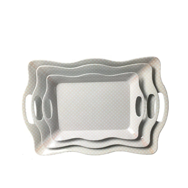Home decor home hotel serving bandeja de melamina custom, set of 3 melamine large large plastic trays with handle