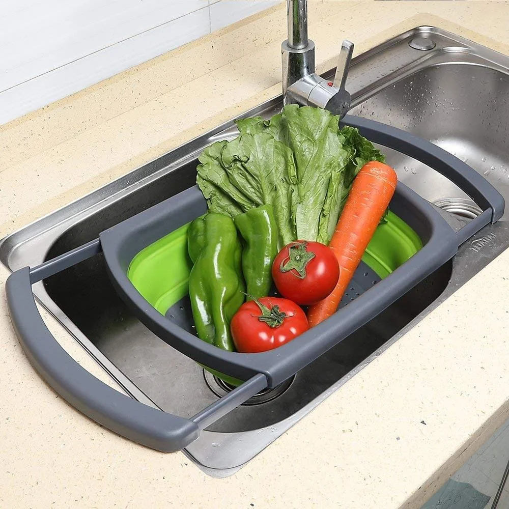 Over The Sink Vegetable Collapsible Colander With Extendable Handles