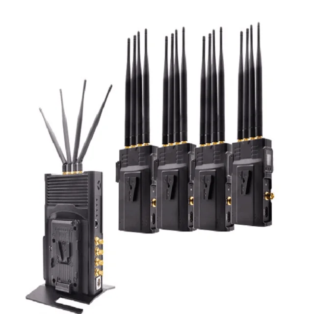 Professional wireless transmission system with 4 transmitters senders to 1 receiver and 500m distance no latency