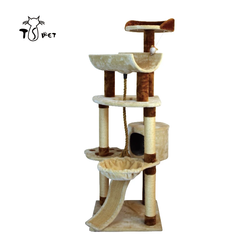 Luxury House Furniture BSCI Beige Color Cat Scratcher Tree Post With Rope And Hole