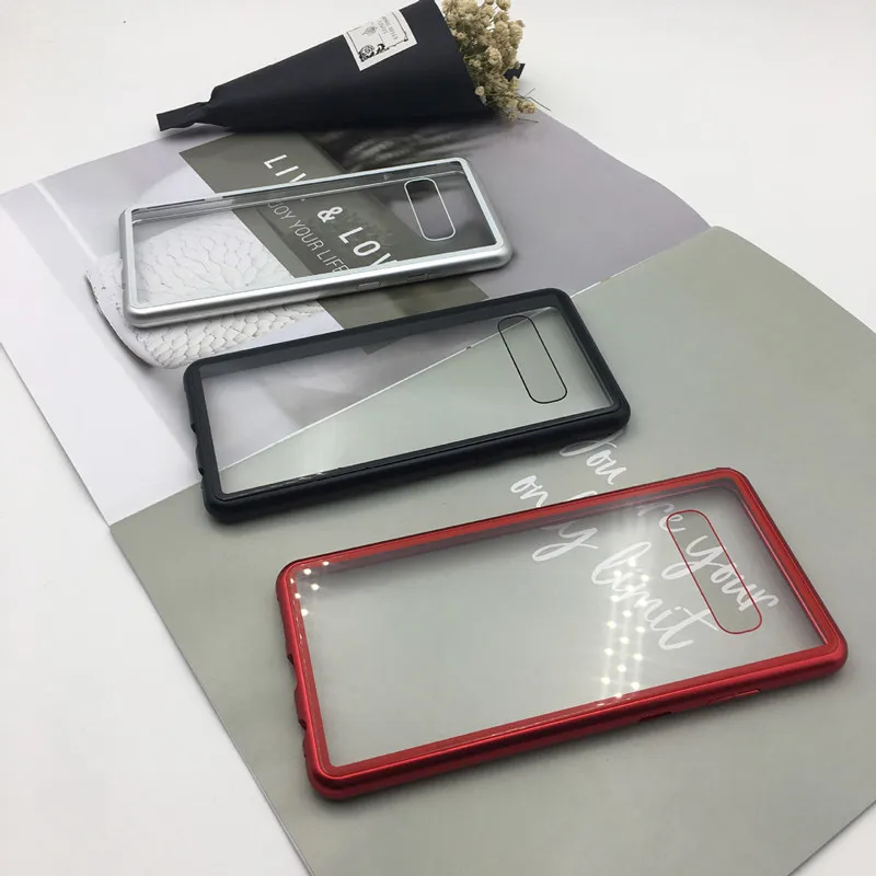 Adsorption Magnetic Case for Samsung Galaxy S10 Case, Magnetic Metal Clear Tempered Glass Back Cover for Samsung Galaxy S10 Plus