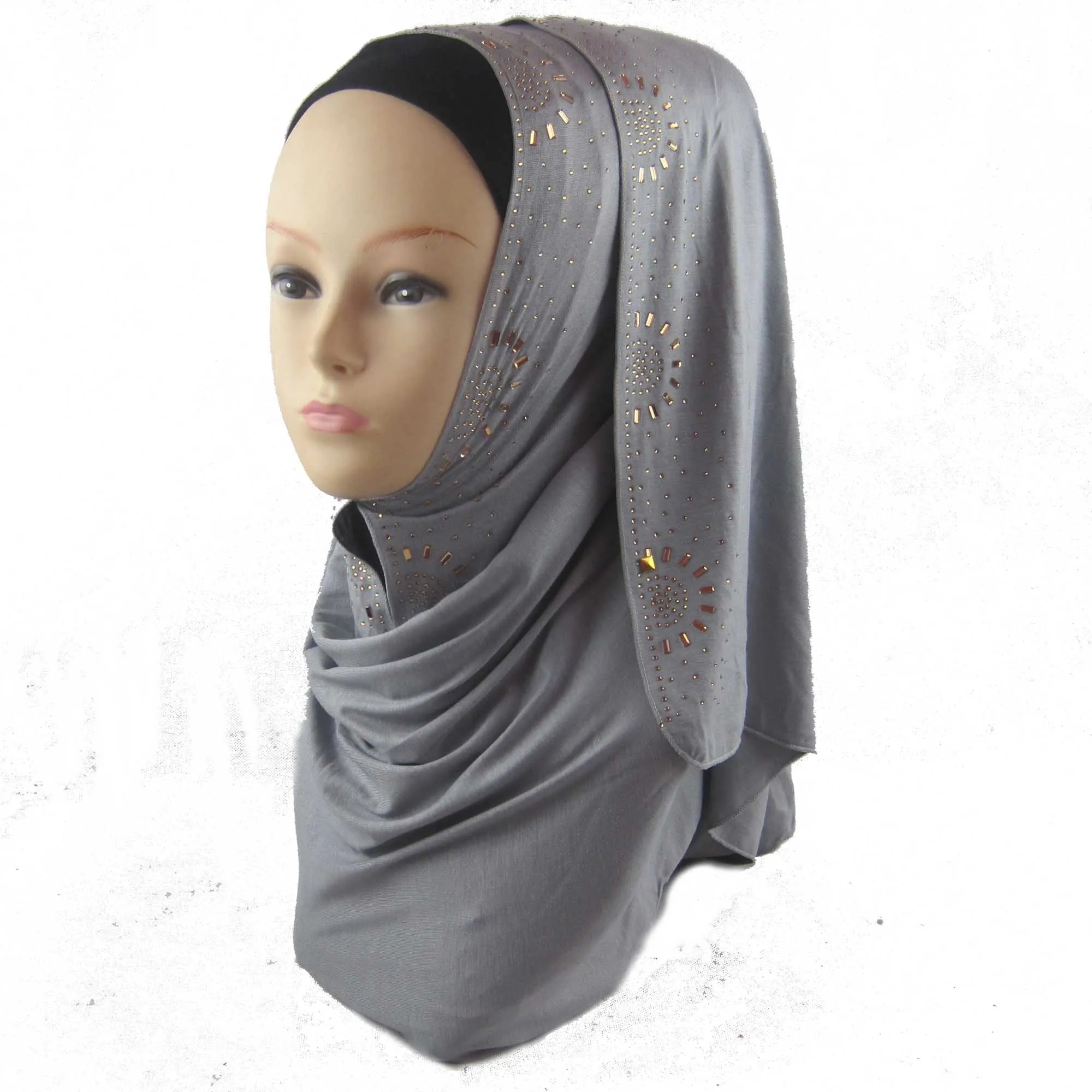 Мусульманский популярный простой Турецкий золотой цвет половина солнца Стразы Джерси хлопок хиджаб