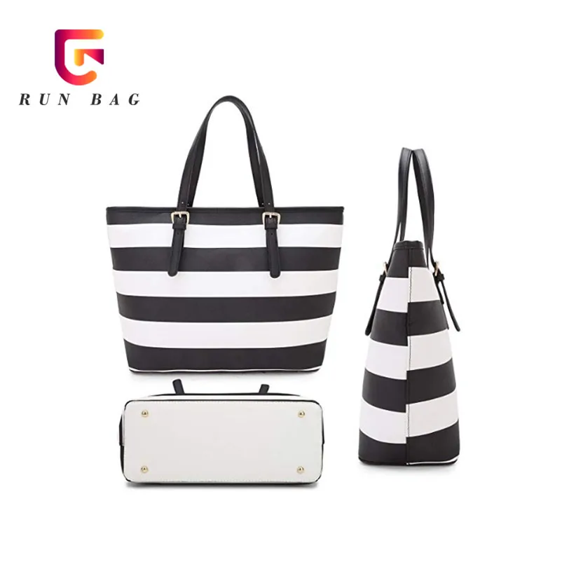 
Wholesale Hot Selling Women Tote Bag Stripes Custom Pattern Pu Leather Handbag 