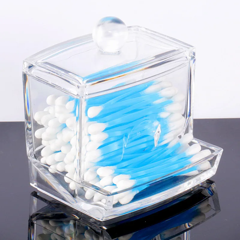 Clear Acrylic Cotton Swabs Organizer Box Cosmetic Q-tip Storage Holder Makeup Storage Box Portable Cotton Pads Container