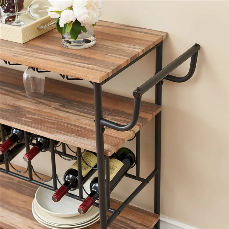 Бытовой 14 бутылки большой длинный в деревенском стиле Industrial стиль деревянный барный электронной ручной тележки бокал для вина