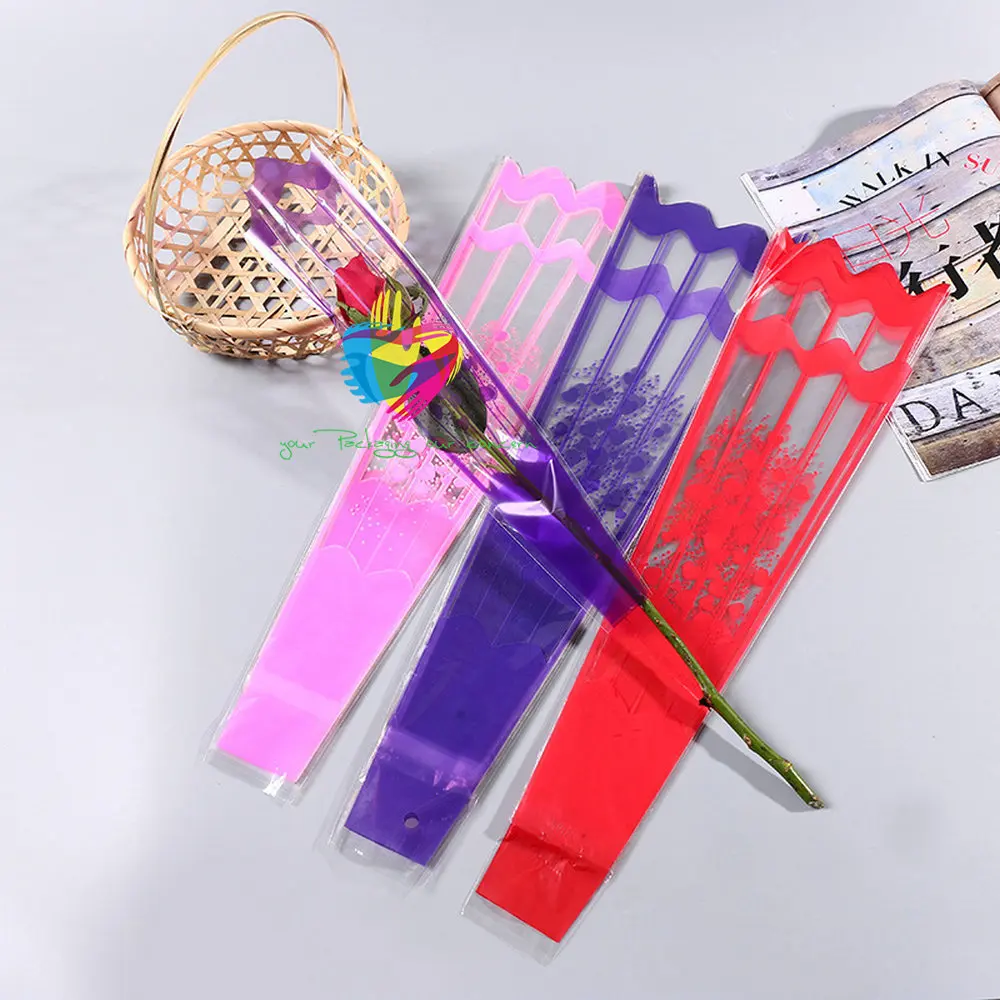 
Custom printed OPP BOPP flower sleeve bag single rose flower sleeve 