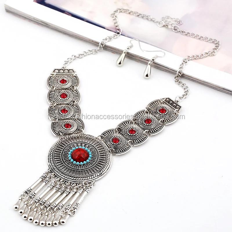 Women Exaggerated Tassel Inlay Gemstone Ethnic Turkish Costume Jewellery