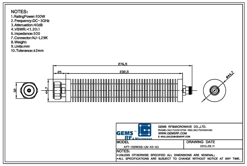 100 Вт дб Коаксиальный Фиксированной Аттенюатора Dc-3 Ггц