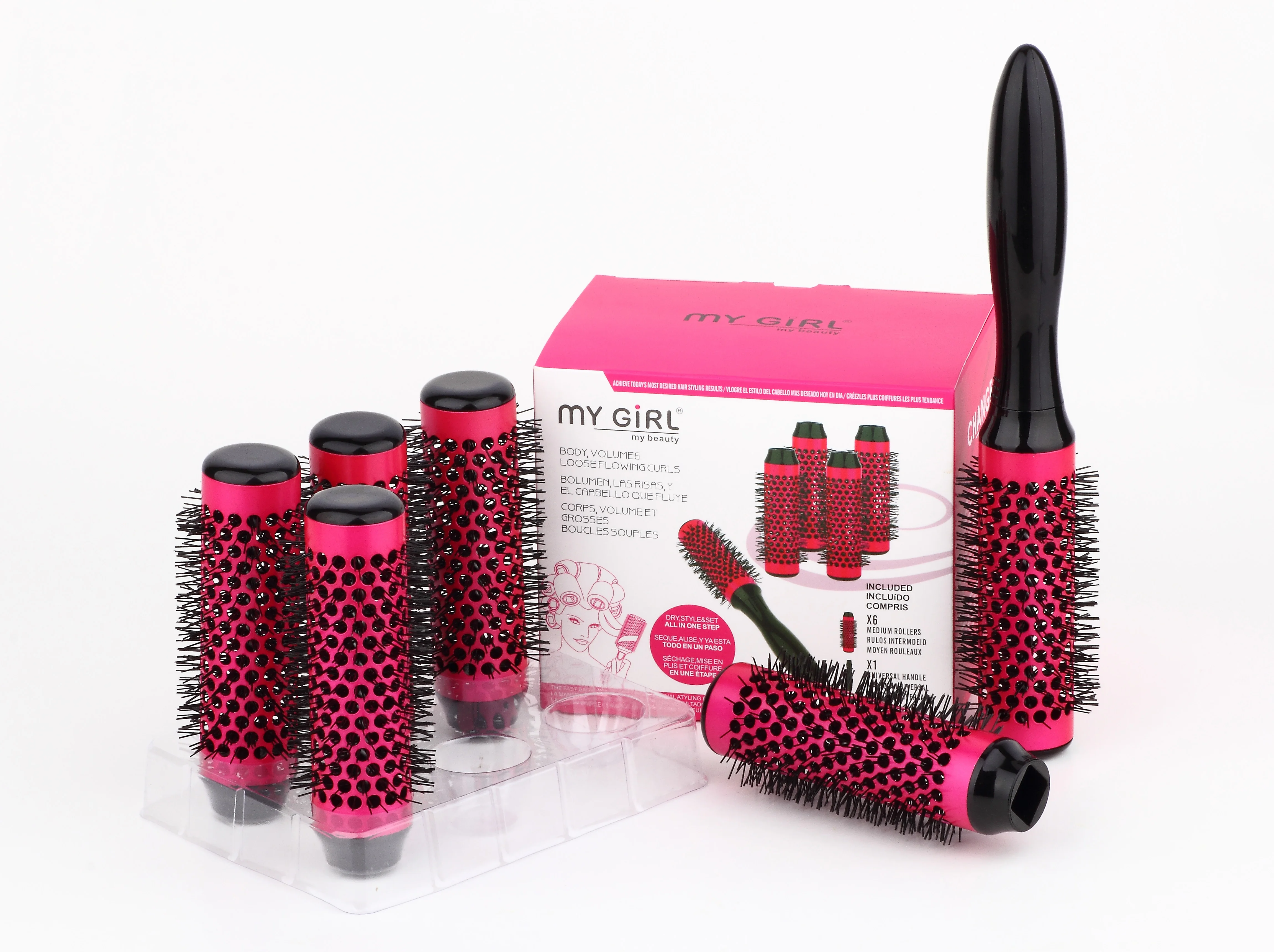 Thermal Ceramic Round ionic Hair Curling brush with Removable Handle