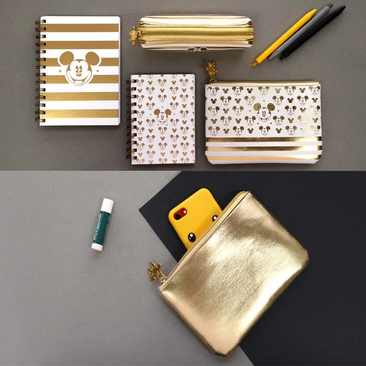 Genuine Disney Golden Mickey Cosmetic Bags PU Waterproof Travel Storage Bag