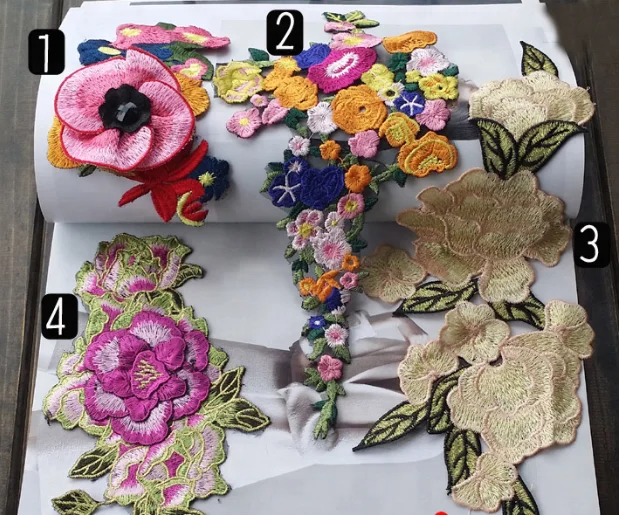 Flower Patch for Dress Clothes 4 New Patch Sew on Fashion Style Embroidery Embroidered Patches Embroidery Cording Lace Fabric 3D