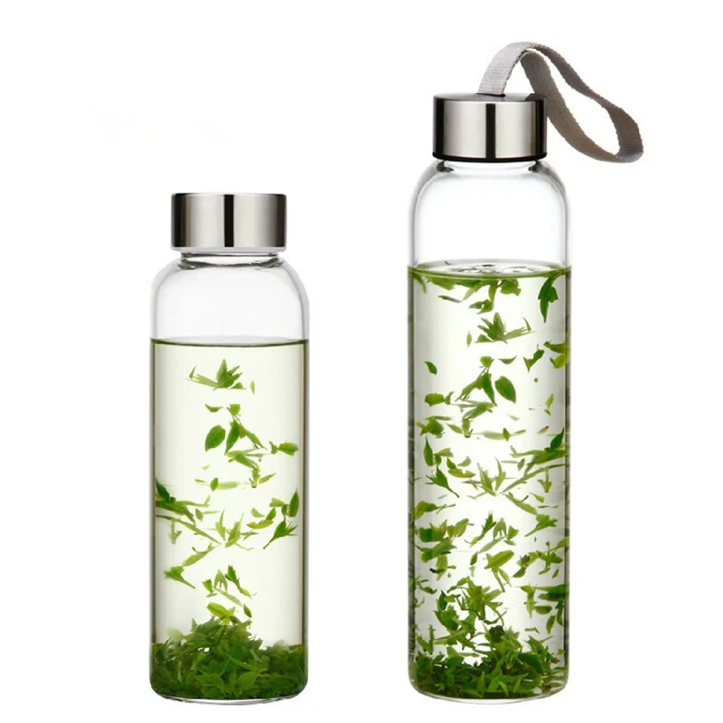 
Leakproof high borosilicate portable stainless steel lid glass water bottle with nylon protective sleeve 