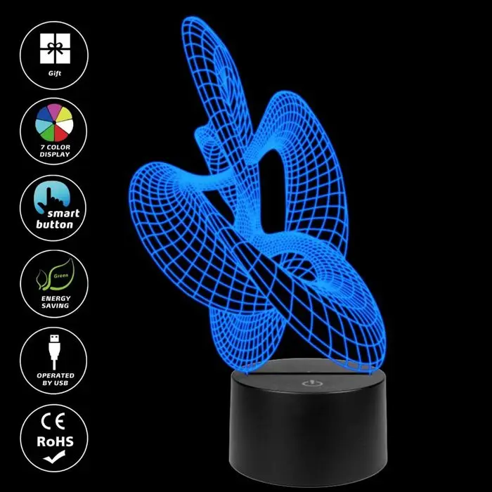 
Abstract art Sculpture Lamp, Amazing 7 Colors Optical Illusion 3D Touch Button LED Light, USB Power 