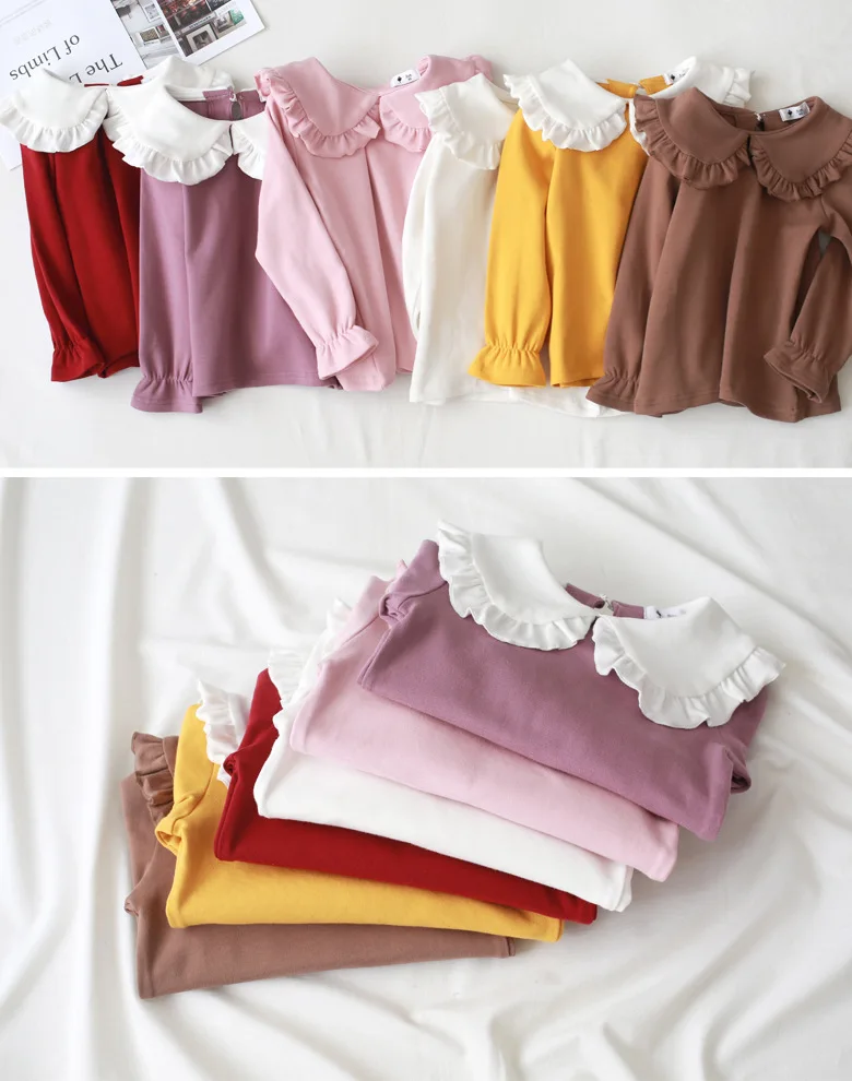
fancy autumn sweet doll collar kids ruffle long sleeved top girl t- shirt 