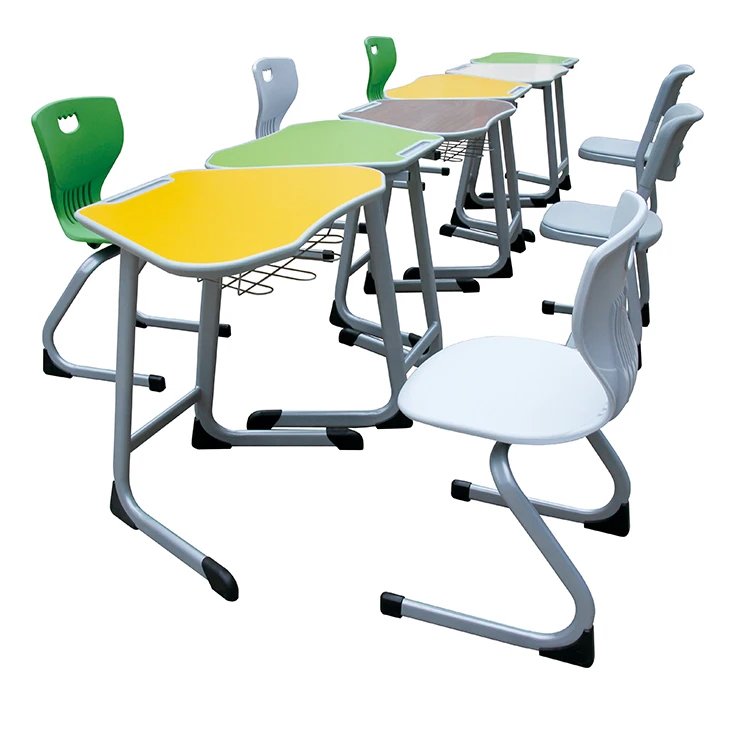 School and Kindergarten Furniture Cheap Fixed Single Desk with Chair Student Wooden Table with Plastic Edge and PP Chair