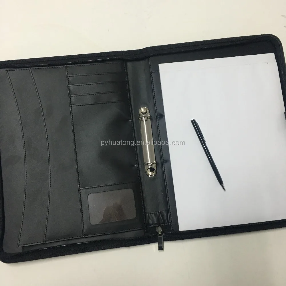 a4 pu leather portfolio with zipper closure