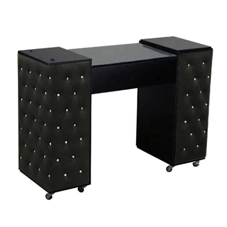 Черные рабочие столы для маникюрного спа-салона, стол со стразами, недорогой технический стол для ногтей