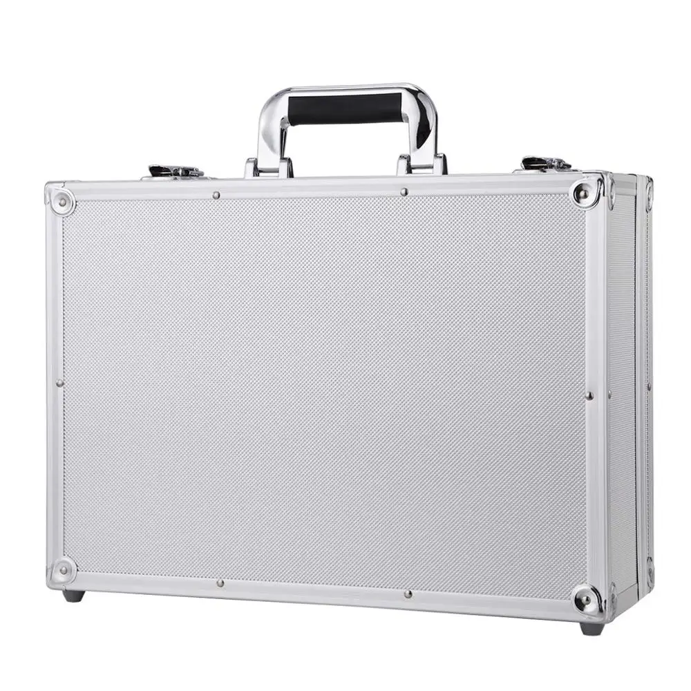 Aluminum Hard Case Briefcase Toolbox Storage Box Case Silver Carrying Case Briefcase
