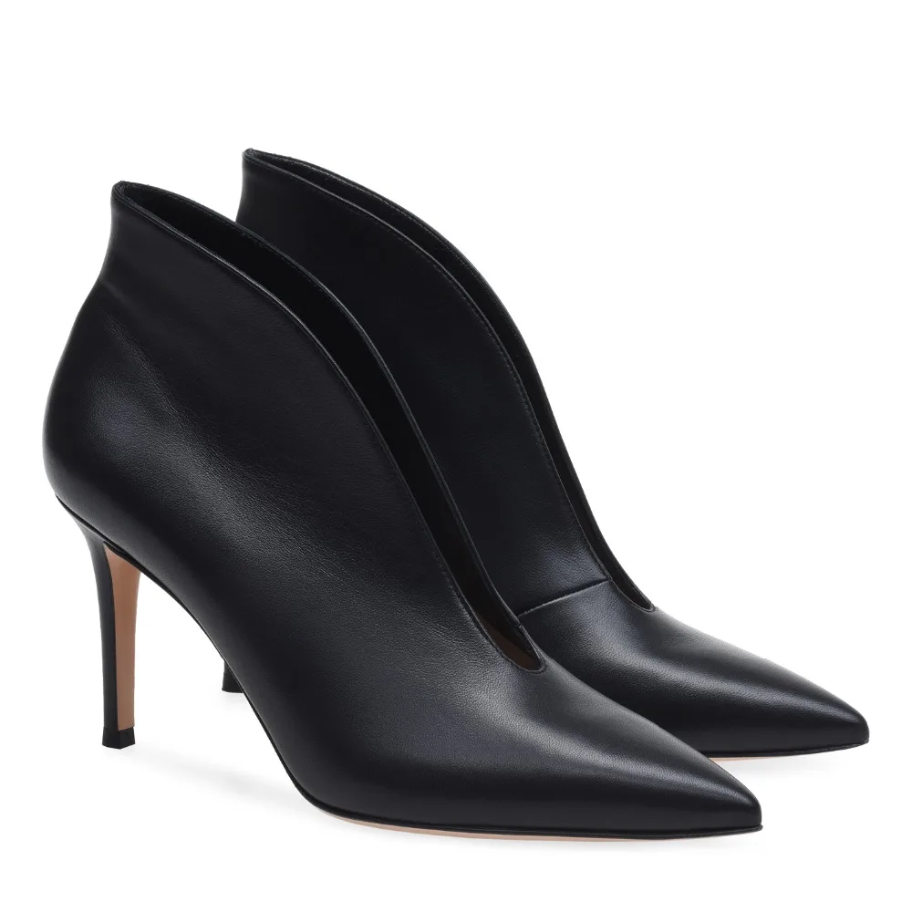 Women Black Pointed Toe High Heel Ankle Boots Stylish Slip on White Booties Ladies Evening Dress Shoes Leopard Heels Plus Size