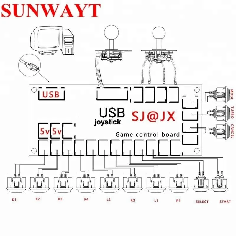 America style joystick kit Game DIY Parts for Arcade Zero Delay USB Encoder 8 Way Arcade Joystick with American push button kits