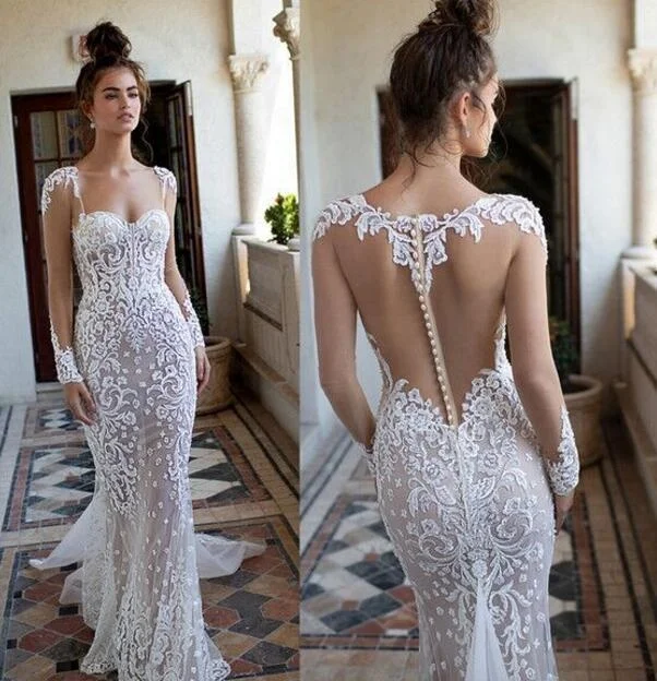 Morden Ladies Long Sleeve Lace Sexy Sheath Wedding Dress