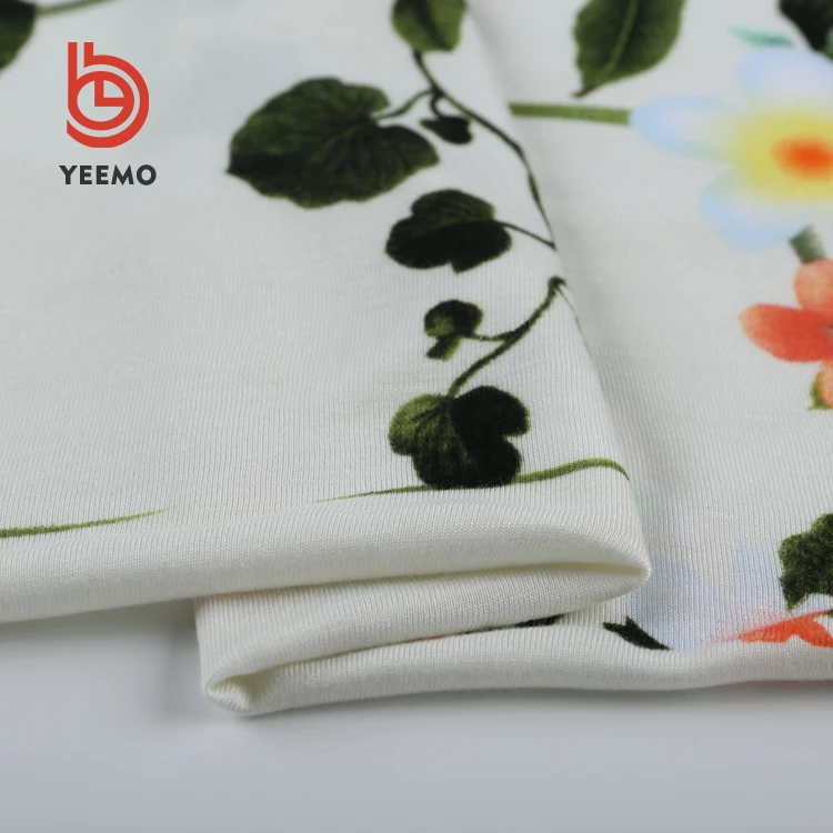 Новый дизайн Оптовая продажа пользовательские подсолнечника печати вискоза лайкра 100% район Ткань для футболка