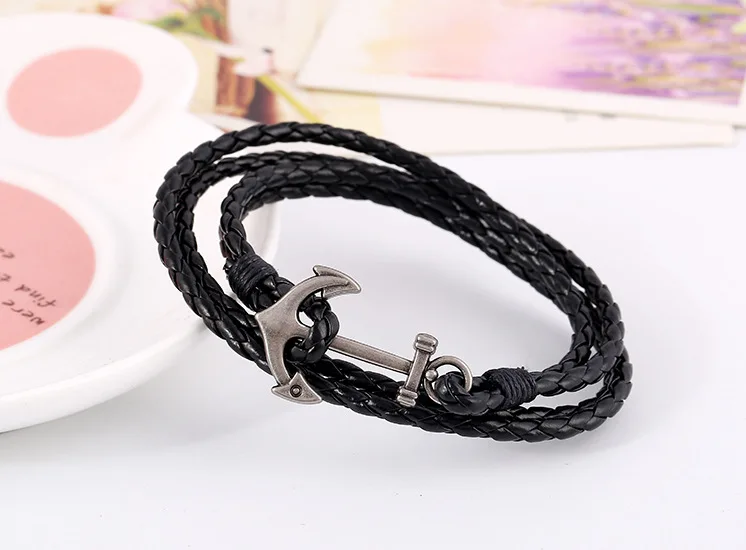 2019 PU Leather Bracelet Handmade Braid Bracelet With Metal Anchor Men Bracelet Jewelry