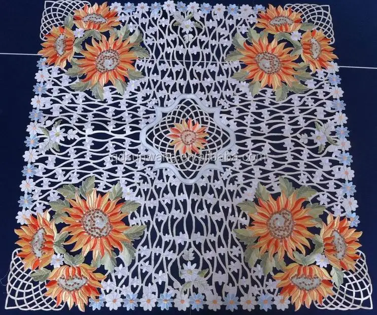 satin fabric embroidery table cloth wedding with hand cutwork