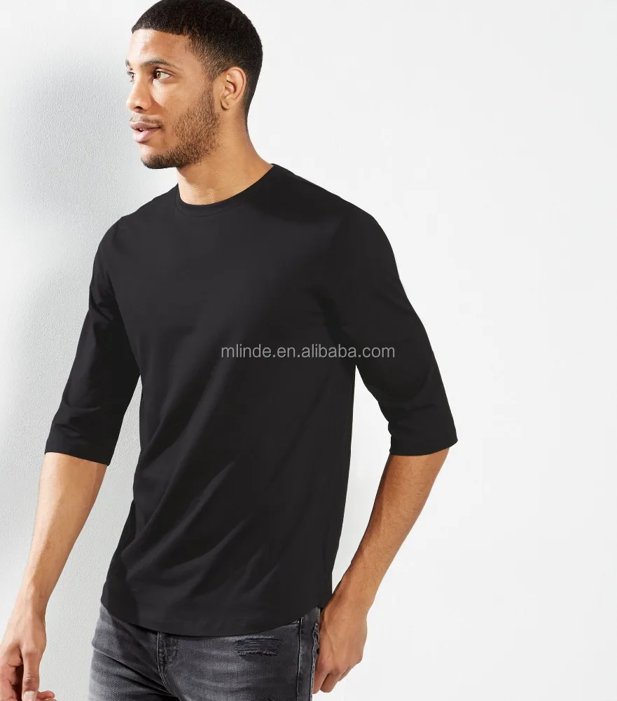 Solid White T Shirts Men 3/4 Sleeves Top Wholesale Plain White 100% Cotton T Shirts For Men