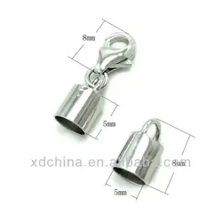 XD P609 925 sterling silver lobster clasp with 5mm end clasp for leather cord Sticky rope tube S925 sterling silver tail clasp