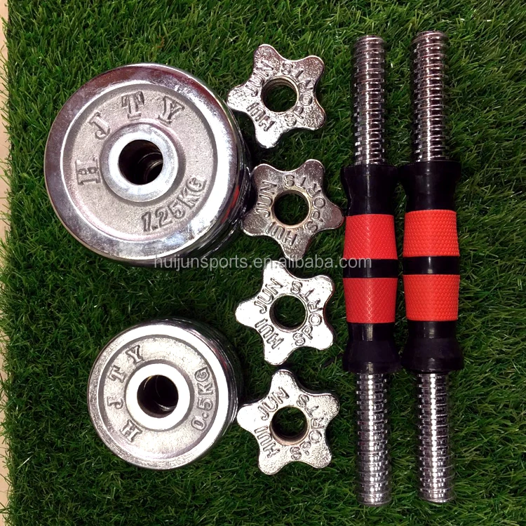 HJ-A047 High Quality HUIJUN Adjustable 10kg Dumbbell Set Gym Fitness Equipment Chrome Dumbbell rubber coated handle