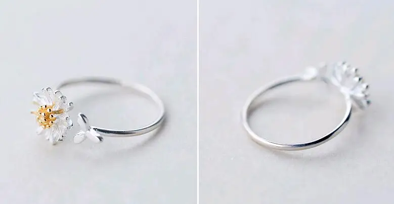 SR104-009 Halo simple open size elegant style gold daisy flower 925 sterling silver rings