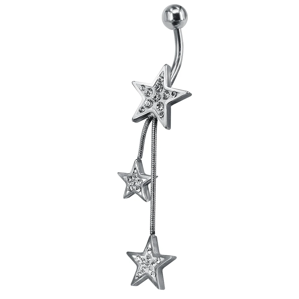 Body jewelry factory crystal star belly button ring surgical steel non pierced navel piercing  jewelry