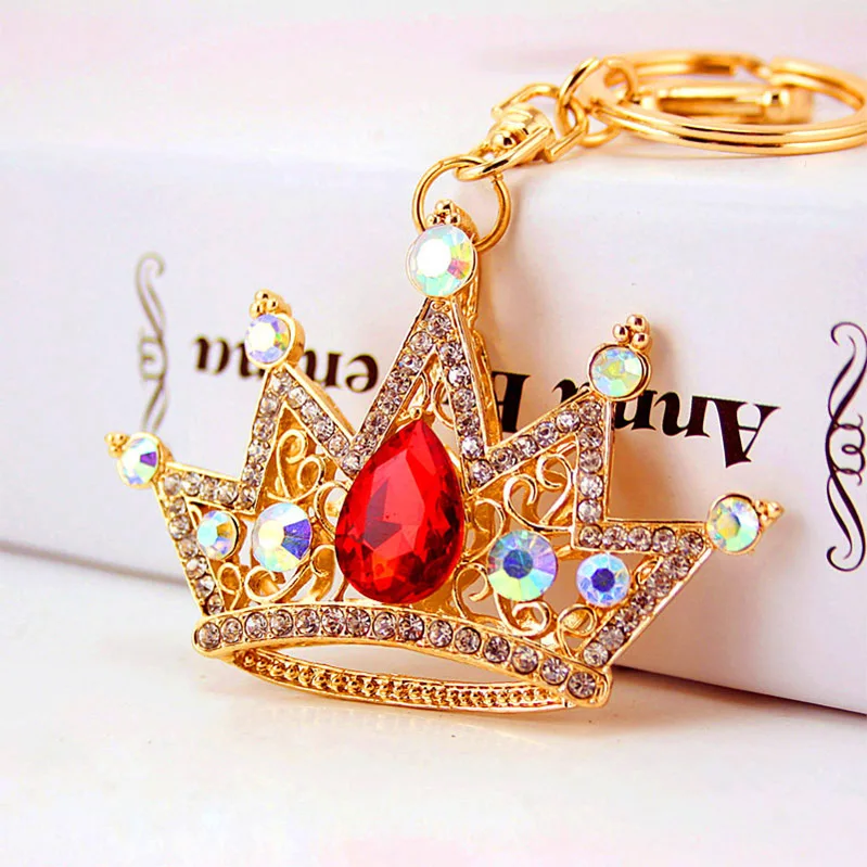 Hot selling fashion key chain metal rhinestone crown keychain