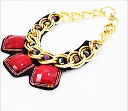 Wholesale Price Turquoise Chunky Thick Chain Gold Plated Necklaces Coloful Reinstone Necklace Set