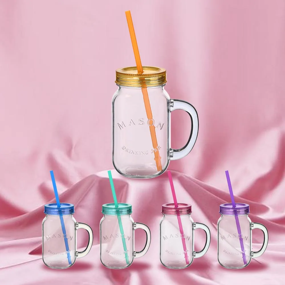 
600ml drinking manufacturer logo blue double wall wide mouth tumbler mini plastic mason jars mugs custom with lid 