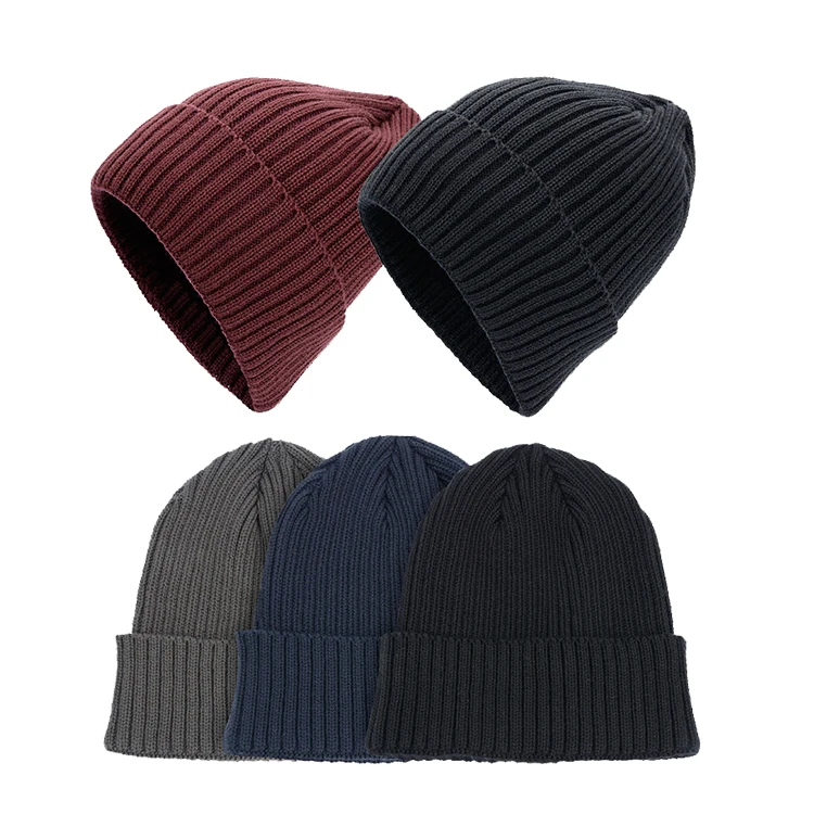 Wholesale ribbed cashmere beanie hat with woven label