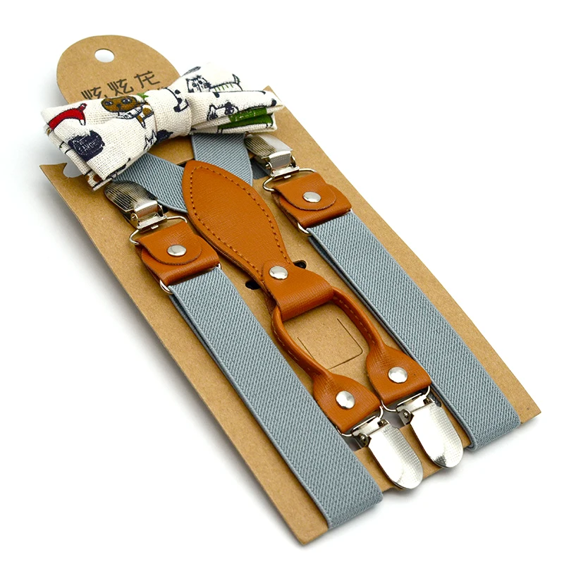 Веселые подтяжки для детей, 4 зажима, 2,5 см, ширина 65 см, подтяжки в британском стиле с галстуком-бабочкой