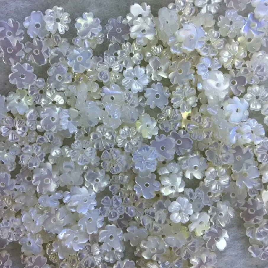 
Natural White MOP Flower Beads, White Mother of Pearl Carved Rose Flower Beads 