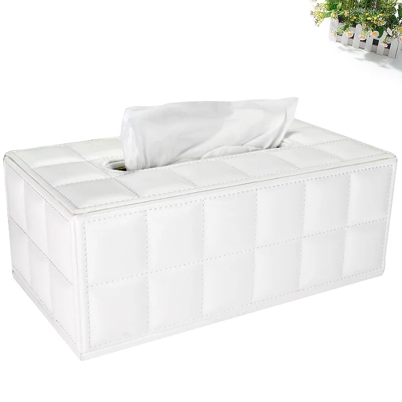 Car tissue storage box White rectangular PU leather tissue box cover Fabric color optional customized tissue box cover