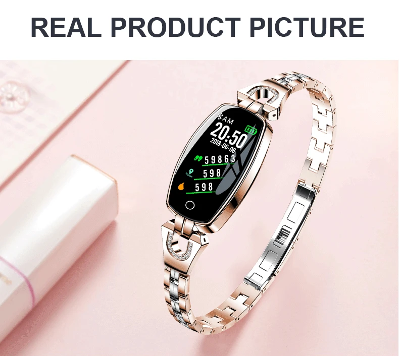 0.96 color screen H8 smart bracelet with heart rate blood pressure H8 wristband with call reminder weather forecast for women