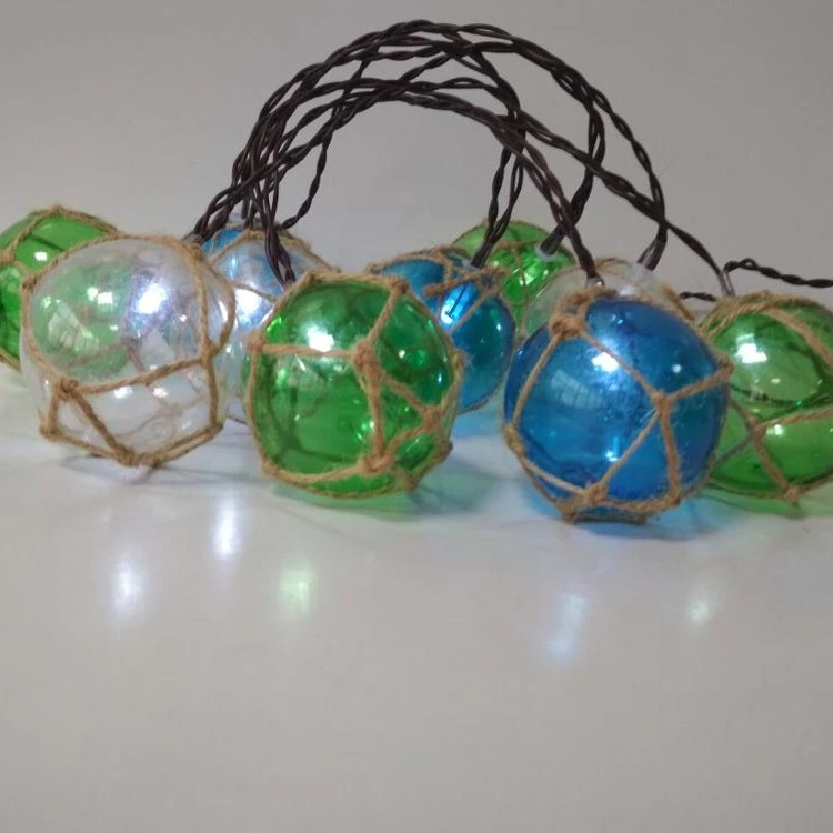 2019New Ideal Christmas Xmas Ornament 10 LED Nautical Fishing Floats Coastal Buoy Beach Style Roped Net Ball String Lights Set