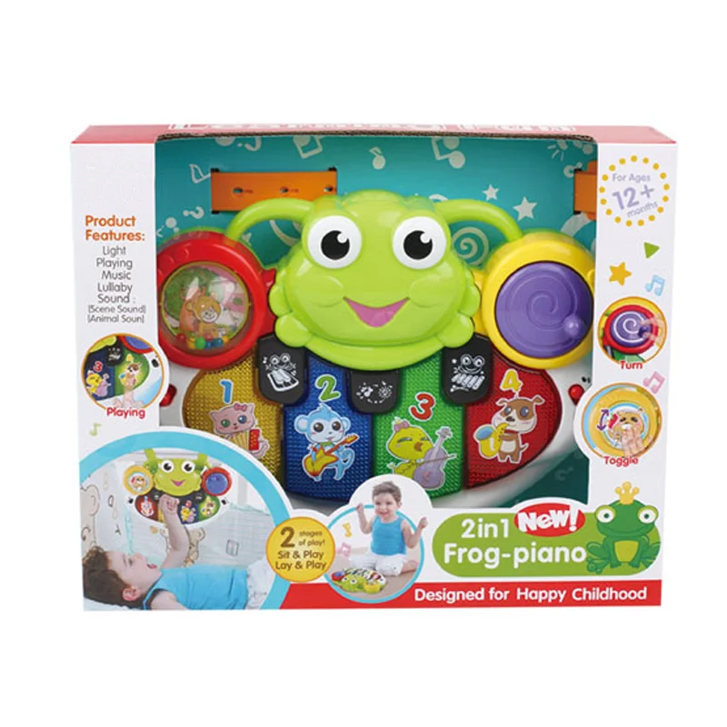 2 in 1 multi-functional electric musical instrument frog piano projector toy with light